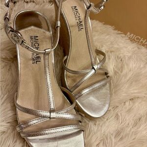 Michael Kors Shiny Silver Strappy Heels